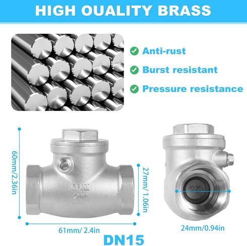 1/2" Stainless Steel Check Valve, NPT Threaded Horizontal Check Valve Check valve to prevent backflow, check valve for water, oil and air, also av...