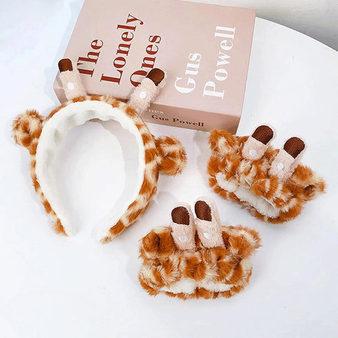 4Pcs Makeup Headband with Absorbent Wristband Cute Giraffe Skincare Hair Bands Makeup Spa Face Wash Headband...