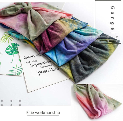 Gangel Boho Headbands Tie Dye Fabric Turban Head Wraps Wide Hair Scarf Yoga Running Hair Accessories for Women and Girls(Pack of 4) (Tie dye)...