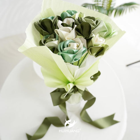 HUIHUANG Sage Green Ribbon 1-1/2 inch Light Sage/Dusty Sage/Moss Green/Antique White Satin Ribbon Set for Flower Bouquet, Gift Wrapping, Hair Bows...