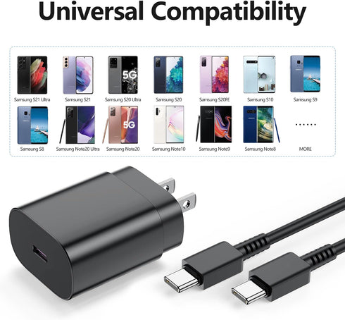2 Pack 25W USB-C Super Fast Chargers & 6ft Cable for Samsung Galaxy S22, S21, S20, Note 20 - Fast Charging Wall Charger and Android Phone Charging...