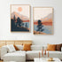 Bankrenart Nature Landscape Wall Art Prints Mountain Sun Lake Wall Art for Living Room Unframed Mid Century Wall Art Forest Pictures Artwork Boho ...