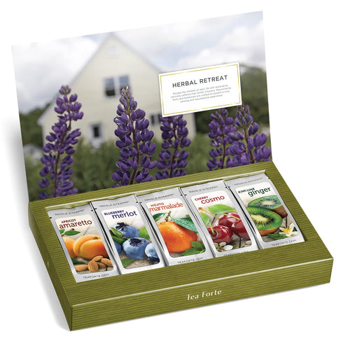 Tea Forte Single Steeps Loose Leaf Herbal Retreat Premium Tea Sampler 15 Count 3 of Each Assorted Blends, Pre-Portioned Single Serve Pouches, Stee...