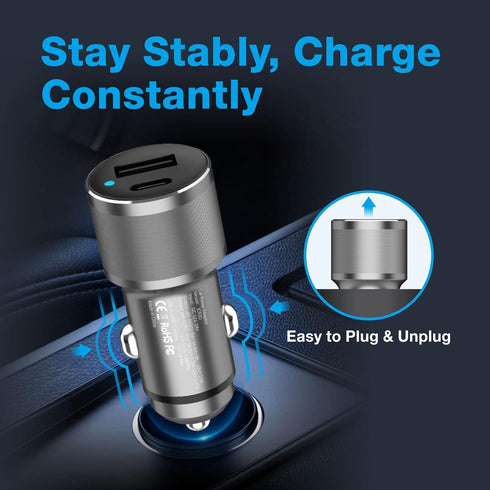 MOCA for iPhone 38W Fast Car Charger, Dual Port USB C Power Delivery All Metal Lighter PD/QC3.0 Car Charger with 2Pack PD Lightning Cord Quick Cha...