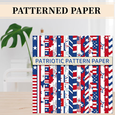 Whaline 40 Sheets Patriotic Pattern Paper Star Fireworks Stripe Scrapbook Specialty Paper 4th of July Double Sided Craft Paper for Independence Da...