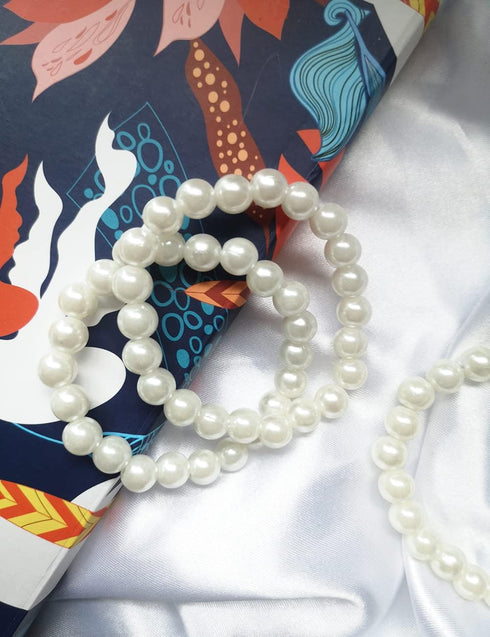 Elastic Pearl Bracelet Wedding Accessories Bridesmaid Bracelet Faux Pearl Bracelet Bridal Party Prom Beaded Bracelet (White-1pcs)...