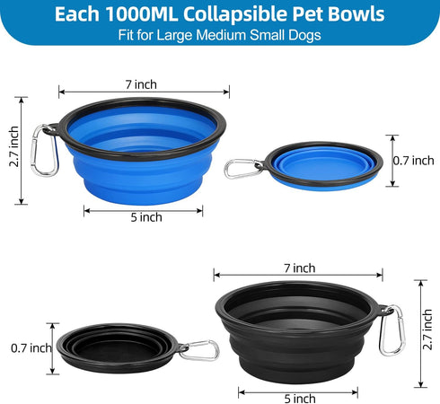 Kytely Large Collapsible Dog Bowl 2 Pack, 34oz Foldable Dog Travel Bowls, Portable Dog Water Food Bowl with Clasp, Pet Cat Feeding Cup Dish for Tr...