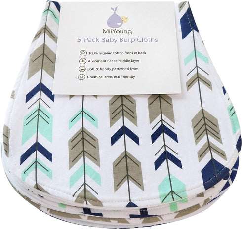 5-Pack Baby Burp Cloths for Boys, Triple Layer, Organic Cotton, Soft and Absorbent Towel, Burping Rags for Newborns Set...