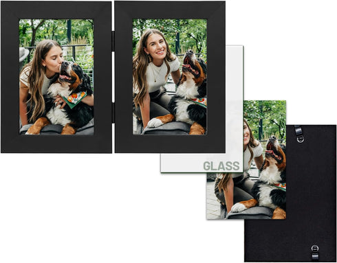 Frametory, 4x6 Double Picture Frame - Real Glass Hinged 2 Photos Collage, Desktop Picture Frame Standing Vertical (White, 1 Pack)...