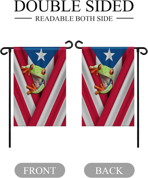 Garden Flags for Outside, Spring Summer Garden Flag for Garden & Porch Decor, Puerto Rico Flag and Frog Yard Flags for Outside 12x18 Inch Double S...