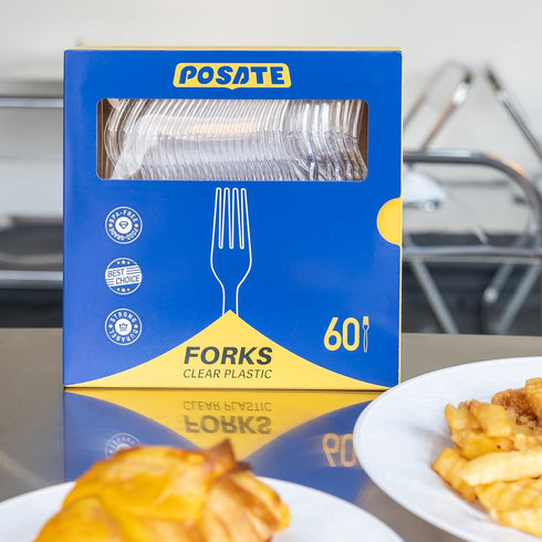 POSATE Heavy Duty Plastic Forks, Clear Disposable, Pack of 60...