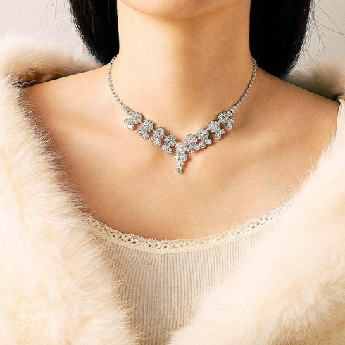 Yean Silver Wedding Jewelry Sets Rhinestone Necklace and Earring Set Crystal Prom Jewelry Sets for Women...