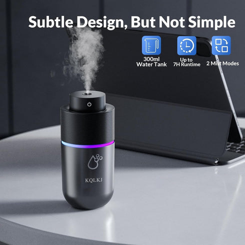 Portable Small Cool Mist Humidifiers, 300ML Quiet Mini Car Humidifier, 2 Mist Modes & Colorful Night Light - USB Personal Desktop Humidifier for C...