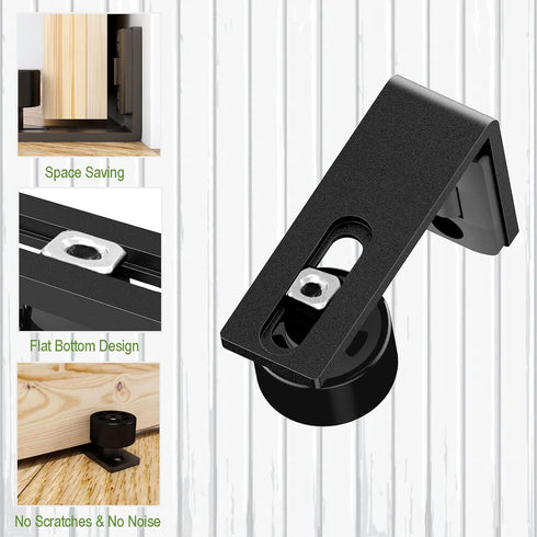 Sliding Barn Door Floor Guide Wall Mount Hardware Adjustable Stay Rollers, Smooth Wheels Flush Bottom Countersunk Holes Black 2 Pack...