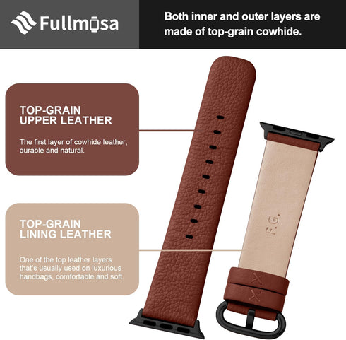 Fullmosa Leather Bands Compatible with Apple Watch Band 49mm 46mm 45mm 44mm 42mm for Men Women, Top Grain Genuine Leather Strap for iWatch Ultra 2...
