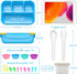 Bento Lunch Boxes with 4 Compartments, Sauce Container, Utensils, Food Picks and Muffin Cups for School or Adults, Blue...