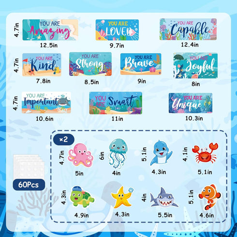 Whaline 26Pcs Ocean Bulletin Board Decoration Set Under The Sea Theme Motivational Poster Marine Animals Cutouts for Back to School Home Classroom...