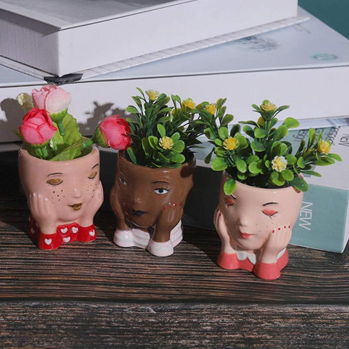 Cabilock Face Succulent Planter Pots Cactus Bonsai Pot Ceramic Flower Planter Face Vase for Office Supplies Brown...
