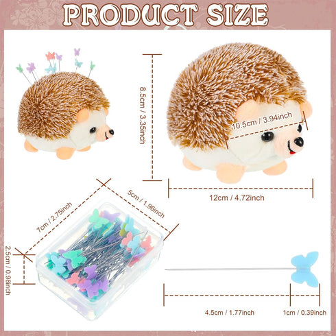 101 Pcs Hedgehog Sewing Pincushion Kit Pin Cushions for Sewing Cute Hedgehog Pincushion Butterfly Flat Head Straight Pins DIY Crafts Set Needle Cu...