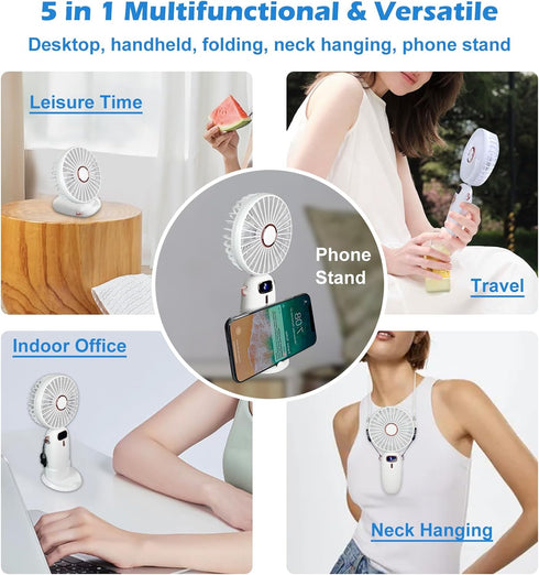 Portable Fan, Personal Fan, 5-IN-1 Handheld Mini Fan, USB Rechargeable Fan, 3000mAh Battery with 5 Speed, Portable Travel Fan for Women Men Home O...