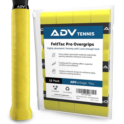 ADV Dry Tennis Overgrip Tape - 12-Pack - FeltTac Tennis Racket Grip Tape - Ultra Absorbent Tennis Grip Tape - High Velvety Comfort Tennis Racket G...