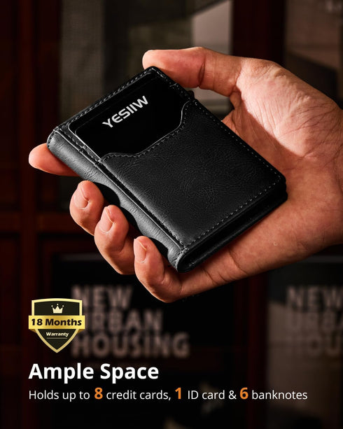 YESIIW Slim Wallet for Men - Pop up Card Holder Mens Wallet with RFID Protection Leather Wallets with ID Window and Metal Case Black...