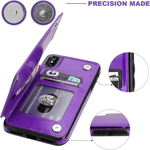 iPhone Xs Max Wallet Case with Card Holder,OT ONETOP Premium PU Leather Kickstand Card Slots Case,Double Magnetic Clasp and Durable Shockproof Cov...