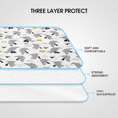 Baby Diaper Changing Pad, 21 5/8" x 31.5" Waterproof Changing Pad Liners - Reusable Soft and Absorbent Portable Changing Mat(Grey Dinosaur1PCS)...