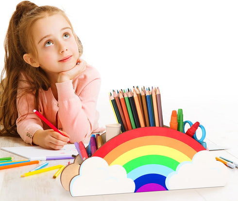 Rainbow Wooden Pen Holder,DIY Pencil Holders Desk Organizer (rainbow)...