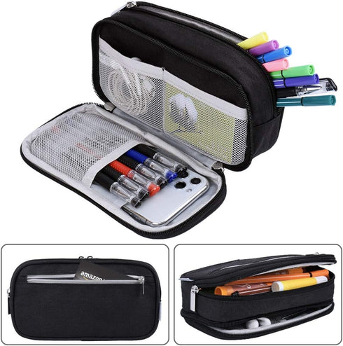 Big Pencil Case Large Capacity Pencil Bag Pouch High Storage Pen Holder Marker Makeup Bag for Office Desk Supplies Stationery Organizer Adults (Bl...