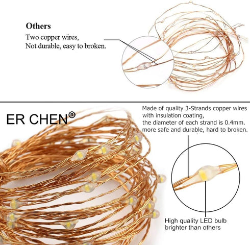ER CHEN Fairy Lights Plug in, 66Ft/20M 200 LED Starry String Lights Outdoor/Indoor Waterproof Copper Wire Decorative Lights for Bedroom, Patio, Ga...