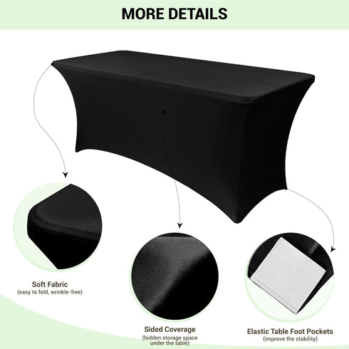 Obstal Spandex Table Cover 6ft Fitted Tablecloth Rectangular - Black Rectangle Folding Table Cloth for Birthday Party Wedding Banquet, 72L x 30W I...