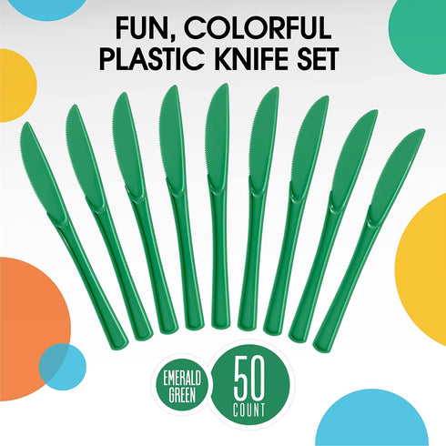 Exquisite Disposable Green Plastic Knives 50 Pcs - Heavy Duty Green Plastic Disposable Cutlery - Green Disposable Flatware, Green Plastic Silverwa...