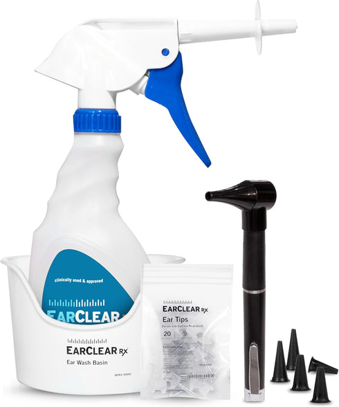 EarClearRX Flexible Tip Kit – Complete at-Home Ear Cleaning Kit for Adults & Kids - Easy-to Use Ear Cleaner - Includes Bottle Washer, Basin, 20 Di...