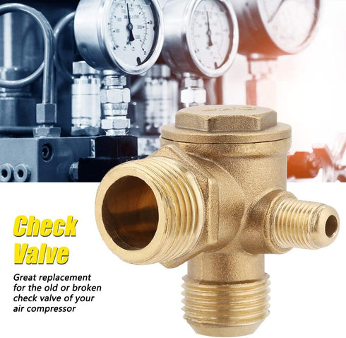 Air Compressor Check Valve, Male Thread 90 Degree Air Compressor Check Valve 3 Port Brass Spare Parts Tube Connector Pipe Joint Tool Replacement f...