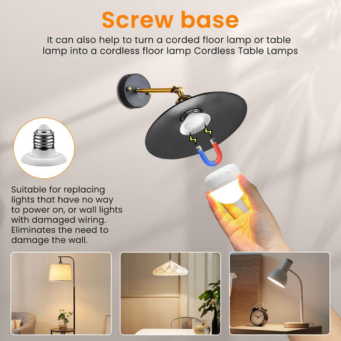 SCOPOW E26 8W Rechargeable Light Bulbs with Remote Control Timer and 3 Color Temperature Rechargeable Battery Operated Light Bulb 600LM Magnetical...