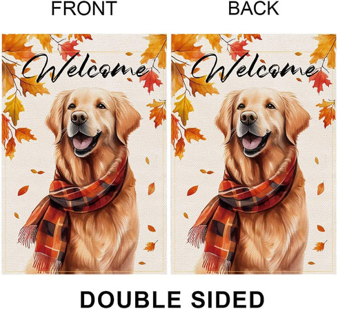 Golden Retriever Fall Dog Garden Flag for Outside Welcome Garden Flags Thanksgiving 12x18 Double Sided Front Yard Small Flag Burlap Vertical Outsi...