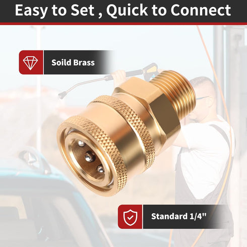 Non Rust Pressure Washer Accessories 1/4" Male NPT 4 PCS,1/4 Inch Brass Pressure Washer Fittings for Washing Car, Adapter Set Male Thread Pressure...