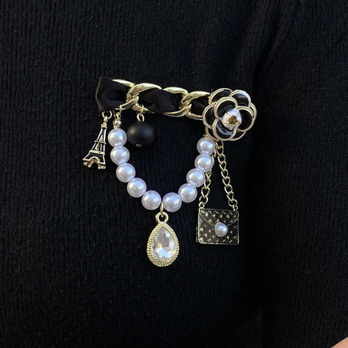 Vintage Fashion Eiffel Tower Pearl Brooch pins Brooches for Women Wedding/Banquet Jewelry...