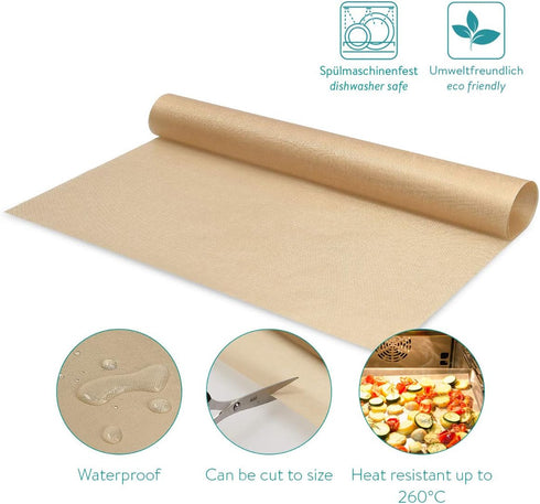 Navaris 3x Reusable Baking Sheets - 13"x16" (33x40cm) Parchment Paper for Baking Oven - Durable Non-Stick PTFE Teflon Sheet Baking Mats - Reversib...
