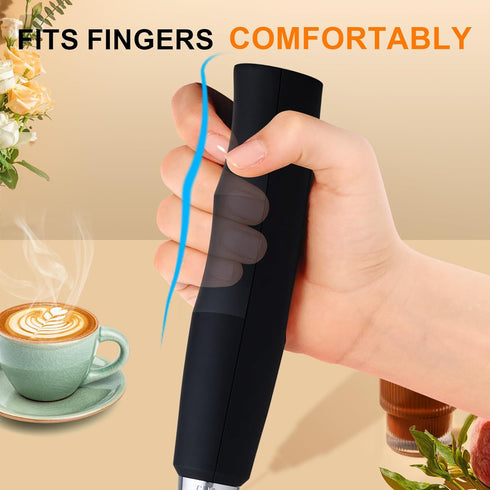 YUSWKO Black Handheld Milk Frother Wand with Stand for Coffee, Rechargeable Electric Whisk with 3 Heads 3 Speeds Drink Mixer Coffee Frother For La...