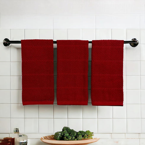 Maroon Dark Red Brick Red Kitchen Hand Dish Towels: Oversized 28" x 18",100% Cotton Cloth Soft Cleaning Drying Absorbent Textured Design, Set of 3...