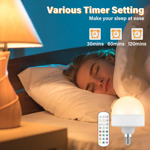 E12 Rechargeable Light Bulbs with Remote Control Timer and 15 Color Temperature,350LM,Removable Base,Magnetically,Battery Operated Light Bulbs,USB...
