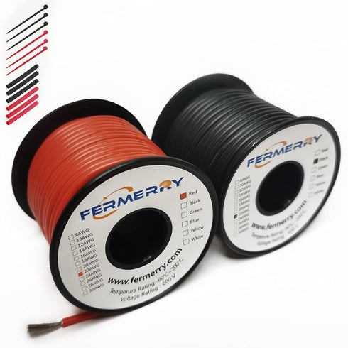 Fermerry 22 AWG Stranded Wire Red and Black 100Ft each 22 Gauge Electrical Hook up Wire Kit Flexible Silicone Tinned Copper Wire...