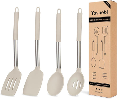 Kitchen Utensils Set of 4 Pack,Silicone Kitchen Utensils Set for Nonstick Cookware,Perfect for Baking and Mixing,Spatula Set BPA Free,Dishwasher S...
