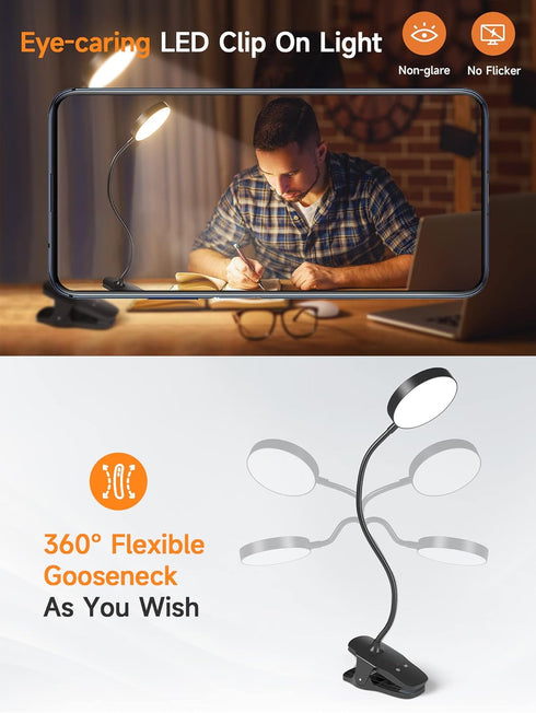 Mubarek Reading Lamp 400LM 36 LED Reading Light, USB Rechargeable Battery Operated Table Lamp, 5 Levels Brightness LED Desk Lamp,5Color Touch Cont...
