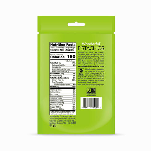 Wonderful Pistachios No Shells, Roasted & Salted Nuts, 6 Ounce Resealable Bag, Protein Snacks, Gluten Free, Healthy Snacks for Adults...