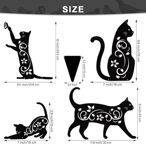 Elcoho 4 Pack Black Cat Silhouette Cute Metal Cat Garden Statues Bird Repellent Cat Decorative Garden Stakes for Yard, Garden, Lawn Outdoor Decora...