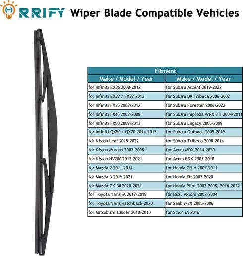 14" Rear Windshield Wiper Blade for Infiniti EX35 08-12, for Infiniti QX50 QX70 14-17, for Honda CR-V 07-11, for Nissan Murano 03-08, for Subaru F...