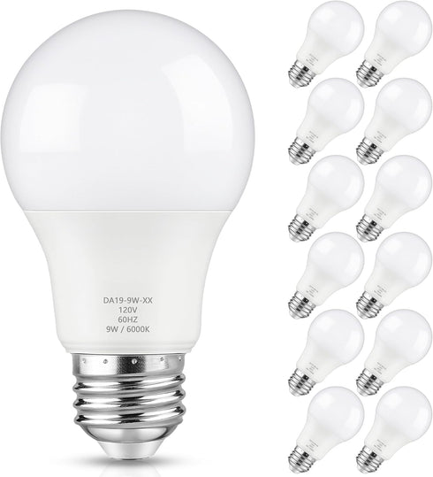 A19 LED Light Bulbs, 60 Watt Equivalent LED Bulb, Cool White 6000K, 900LM, E26 Base, Dimmable, 9W Bright White LED Bulb, 12-Pack...